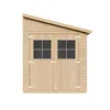 Front view of a wooden garden shed with double doors and two windows. Voir les images du produit