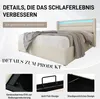 A bed with a headboard featuring LED lighting, shown with a blanket and pillows. Below the bed are three close-up images highlighting product details. Náhled obrázku produktu