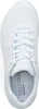 A top-down view of a white Skechers sneaker with blue accents and a blue insole. Produktbild-Vorschau