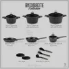 A collection of cookware and kitchen tools from the Anthracite Collection, with dimensions and item names labeled. Anteprima dell’immagine prodotto