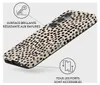 A phone case with a dalmatian-like pattern is shown at an angle, with callouts highlighting its features. Produktbild-Vorschau