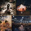 Collage of four scenes featuring string lights in outdoor and rooftop settings, including a couple embracing, a tent, and two couples enjoying drinks and music. Anteprima dell’immagine prodotto