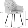 A beige upholstered dining chair with black metal legs, shown with dimensions indicated by measurement lines and text. Náhľad obrázku produktu