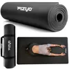 A collage of images showing a rolled-up yoga mat, a yoga mat in a carrying bag, and a person exercising on a yoga mat. Podgląd zdjęcia produktu