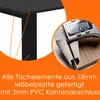 Close-up of a table leg and tabletop edge, with a caliper measuring the thickness of the tabletop. Overlay text describes the product's material and dimensions. Náhľad obrázku produktu