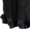 A close-up view of the bottom straps and buckles of a black backpack. Produktbild-Vorschau