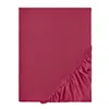 A flat lay of a fitted sheet in bordeaux red, showing the elasticized corner. Produktbild-Vorschau