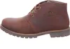 A side view of a brown leather boot. Voir les images du produit