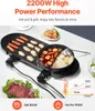 A VEVOR hot pot and grill appliance is shown with food being cooked on both the grill and in the hot pot. There is also raw meat and lettuce on a plate. Produktbild-Vorschau