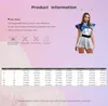 A size chart and a model wearing a costume. Produktbild-Vorschau