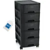 A black plastic drawer unit with wheels and a tag attached. Produktbild-Vorschau