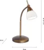 A desk lamp with a flexible arm and a white glass shade, shown on a white background with dimensions indicated. Produktbild-Vorschau