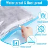 A hand is shown closing a vacuum seal bag containing clothes. Icons and text highlight the bag's protective features. Produktbild-Vorschau