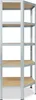 A metal shelving unit with wooden shelves against a white background. Anteprima dell’immagine prodotto