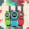 Three colorful walkie-talkies are displayed in front of a patterned background with decorative elements. Voir les images du produit