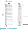 Technical drawing of a radiator with dimensions and specifications. Voir les images du produit