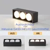 A product image showing a black LED ceiling light with three bulbs, along with two smaller images demonstrating the light in an 'off' and 'on' state. Anteprima dell’immagine prodotto