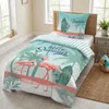 Ambiente Aufnahme vom Wende Bettwäsche Set mit Flamingo 135x200 cm + 80x80 cm 100% Baumwolle in einem Bett Productafbeelding-voorbeeld