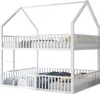 A white bunk bed with a house-shaped frame, shown from a side-front angle against a white background. Produktbild-Vorschau
