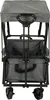 A close-up, rear view of a gray and black collapsible wagon with a canopy. Produktbild-Vorschau