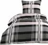 A bedding set with a plaid pattern, including a pillow and duvet cover, displayed on a white background. Produktbild-Vorschau