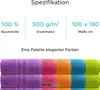 A product specification and color palette display for towels. Produktbild-Vorschau