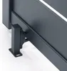 A close-up view of the bottom corner of a dark gray metal garden gate, showing a black hinge mechanism and a mounting bracket attached to a square metal post. Produktbild-Vorschau