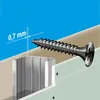 A screw is shown being used to attach a piece of drywall to a metal stud. A measurement of 0.7 mm is indicated. Produktbild-Vorschau
