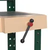 A close-up view of a workbench vice mechanism attached to a workbench. Produktbild-Vorschau