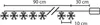 A diagram showing the layout and dimensions of a string of snowflake-shaped lights. Voir les images du produit
