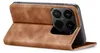 A brown leather flip case for a smartphone, shown in a standing position. Produktbild-Vorschau