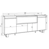 A technical drawing or blueprint of a sideboard with dimensions indicated. Produktbild-Vorschau