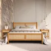 Massivholzbett CEFIRA 140x200 cm mit Rattangeflecht, Eiche Produktbild-Vorschau 2