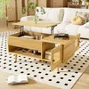 A modern wooden coffee table with a lift-top is placed in a living room setting. Podgląd zdjęcia produktu