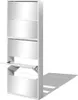 A white shoe cabinet with five flip-down drawers, one of which is open, shown against a white background with a shadow. Náhľad obrázku produktu