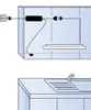 Diagram showing the installation of a sensor light switch under a kitchen cabinet above a sink. Produktbild-Vorschau