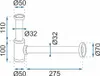 A technical drawing of a sink trap with dimensions indicated. Anteprima dell’immagine prodotto