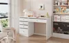 A white desk with pink drawer pulls, a chair, and a bookshelf in a bright room. Anteprima dell’immagine prodotto