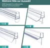 A collage of four different types of shower door seals, labeled Type A, B, C, and D, with German text describing them as styles to choose from and EMKE as a specialist for professional showers and accessories. Anteprima dell’immagine prodotto