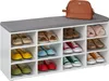Relaxdays Schuhbank, 12 Fächer, gepolsterte Sitzfläche, Produktbild-Vorschau 1