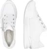 A pair of white Remonte sneakers with a platform sole and zipper detail, shown from a top-down and side view. Voir les images du produit