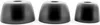 Three black earbud tips of varying sizes are displayed side-by-side on a white background. Anteprima dell’immagine prodotto
