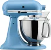 A blue KitchenAid Artisan stand mixer with a stainless steel bowl. Podgląd zdjęcia produktu