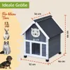 A diagram of a pet house with dimensions and illustrations of small animals. Produktbild-Vorschau
