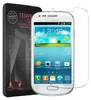 A product shot of a screen protector packaging next to a Samsung Galaxy S3 Mini phone with the screen protector applied. Produktbild-Vorschau