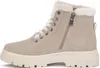 A side view of a cream-colored winter boot with white faux fur trim and a thick white sole. Anteprima dell’immagine prodotto
