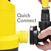 Close-up of a person connecting a hose to a yellow submersible pump. Produktbild-Vorschau
