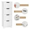 A white four-drawer cabinet with close-up images and text highlighting its features. Náhled obrázku produktu