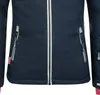 Close-up of the front of a navy blue jacket with pink accents. Produktbild-Vorschau
