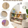 A children's toy shelf filled with toys and books, with close-up insets highlighting product features. Podgląd zdjęcia produktu